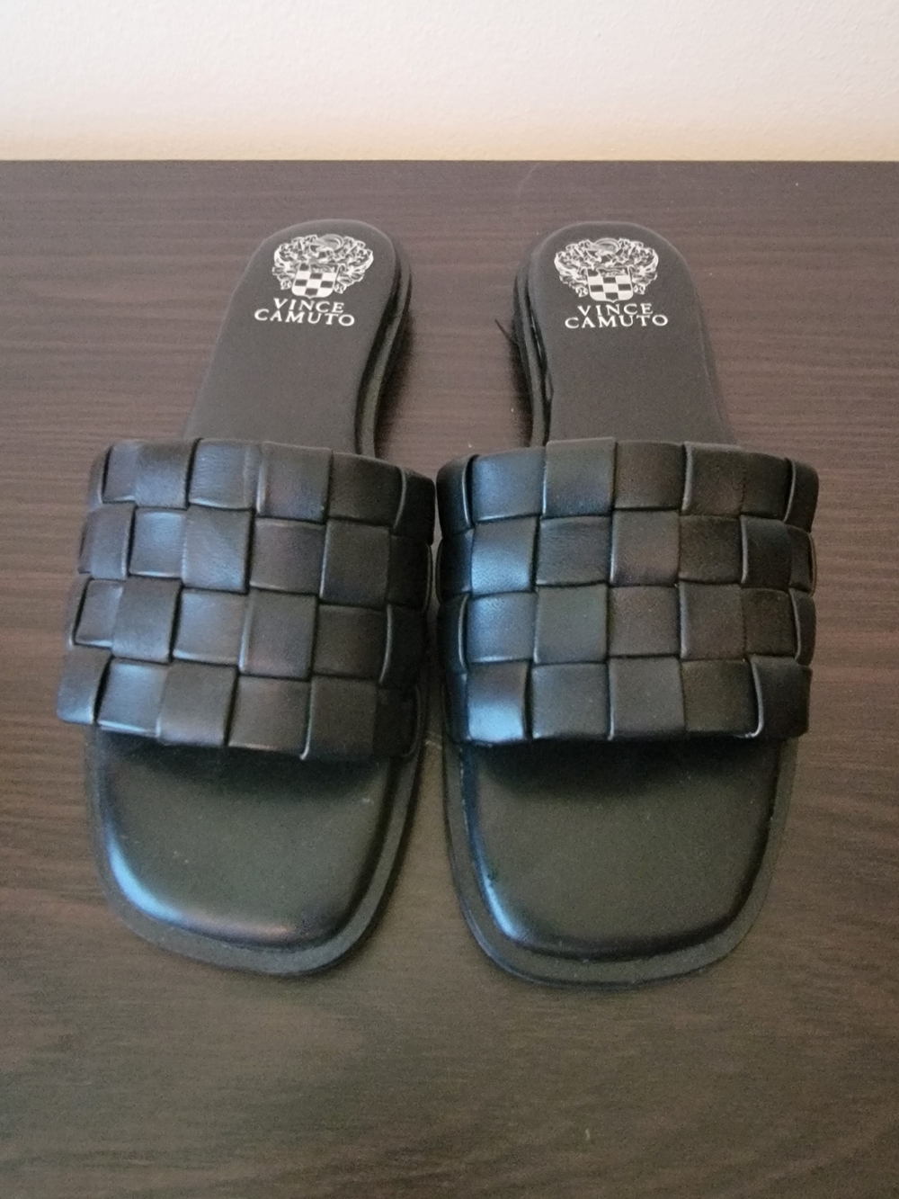 Vince Camuto Black Woven Slide Sandals